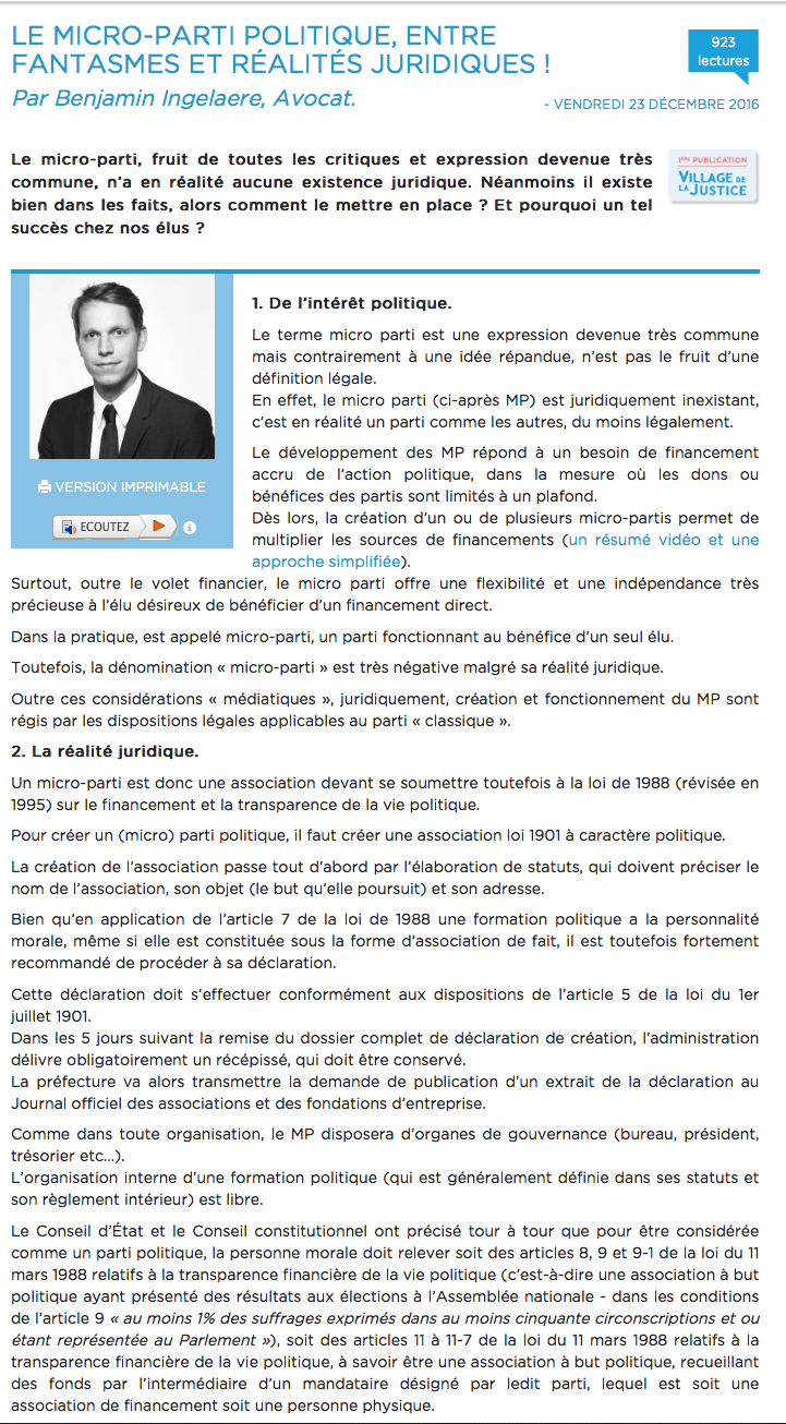 Avocat en droit public, micro parti politique, paris