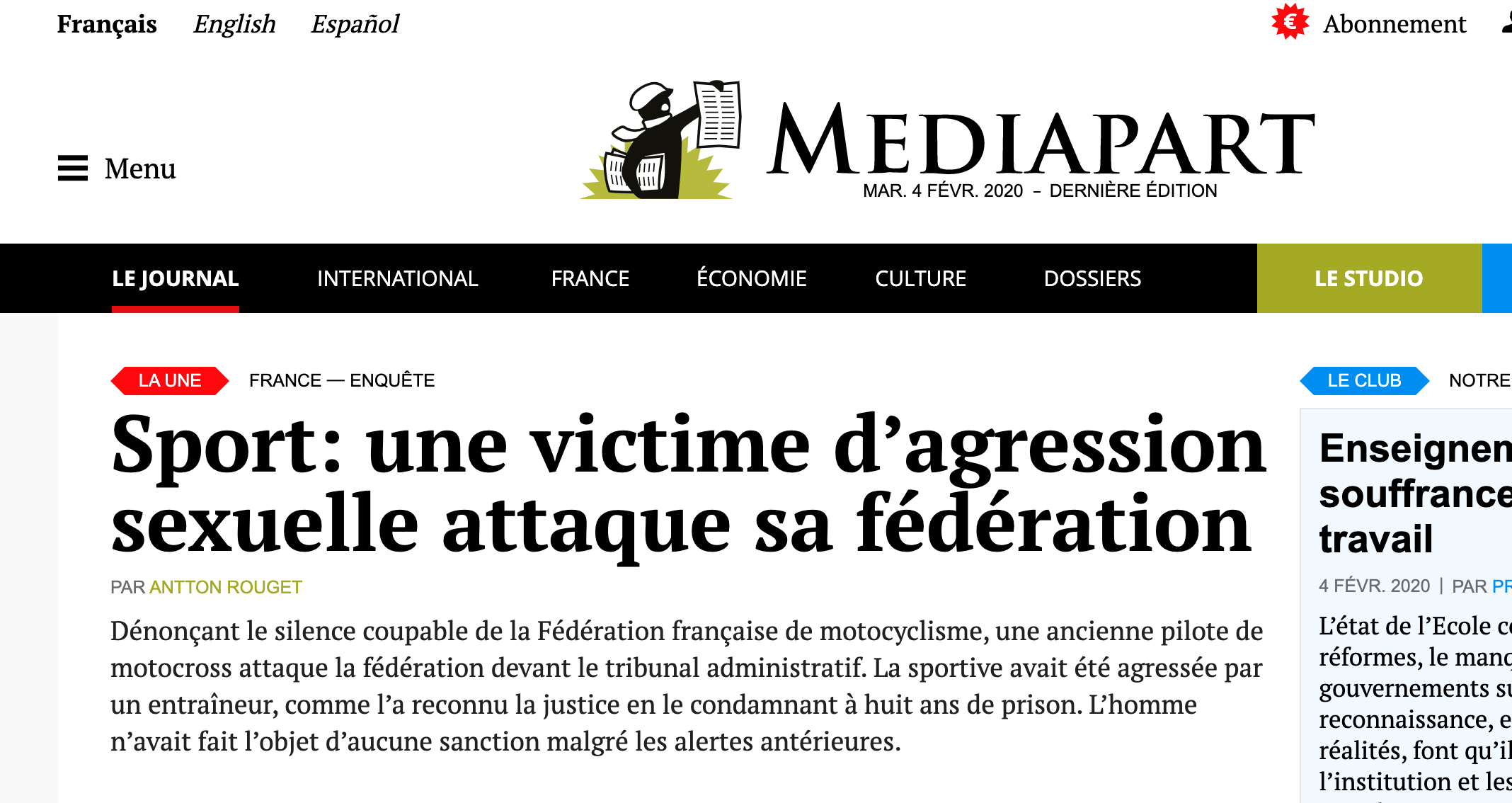 Atteintes sexuelles sport